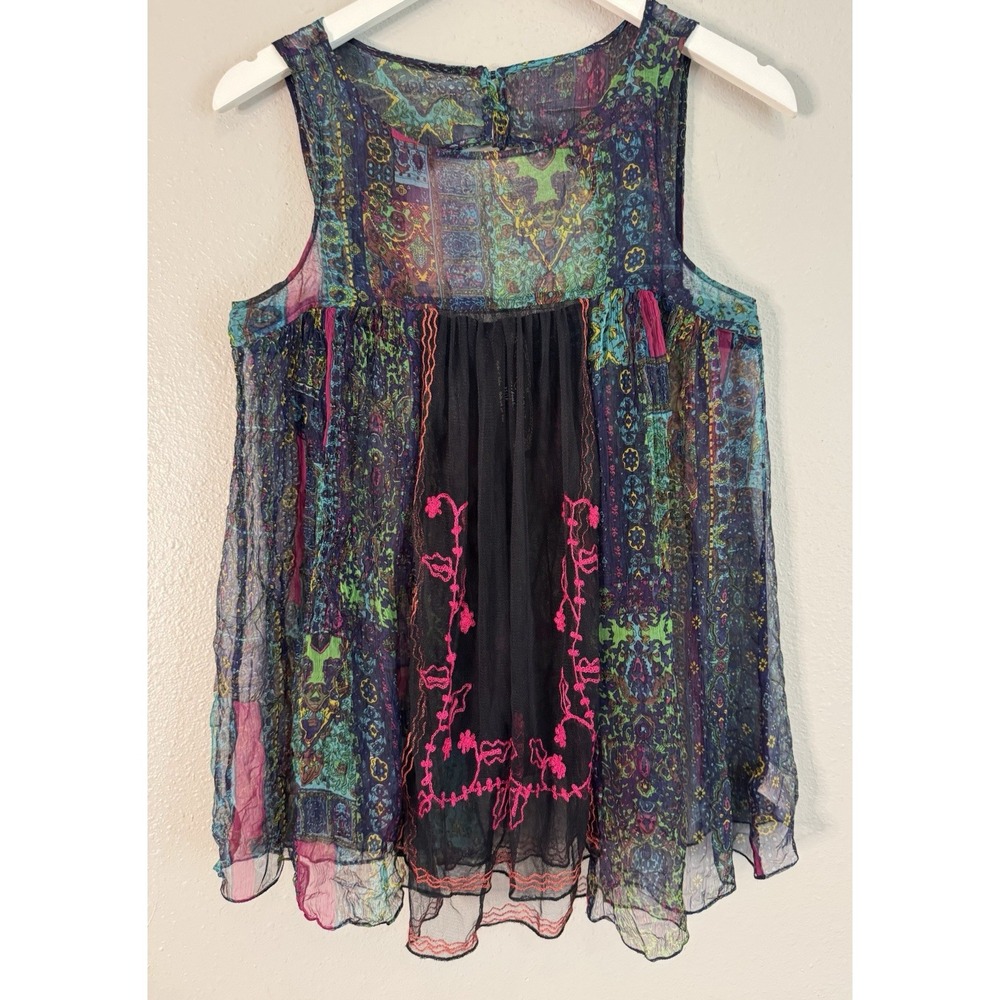 Free People New Romantics Sheer Embroidered Patchwork Babydoll Tunic Top XS